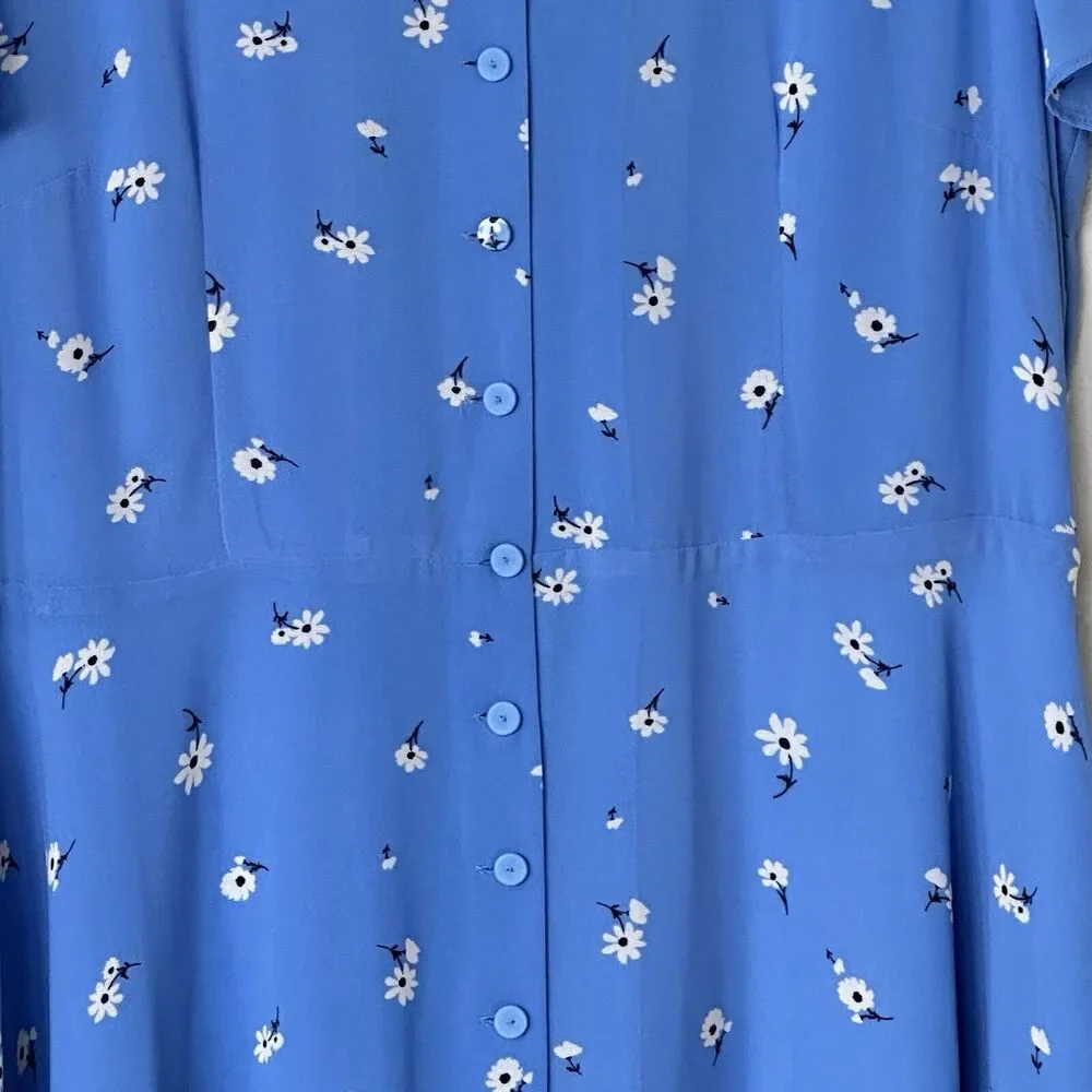 Talbots 12 Floral Blue Flowy Button Down Shirt Chiffon Maxi Dress - Picture 10 of 10